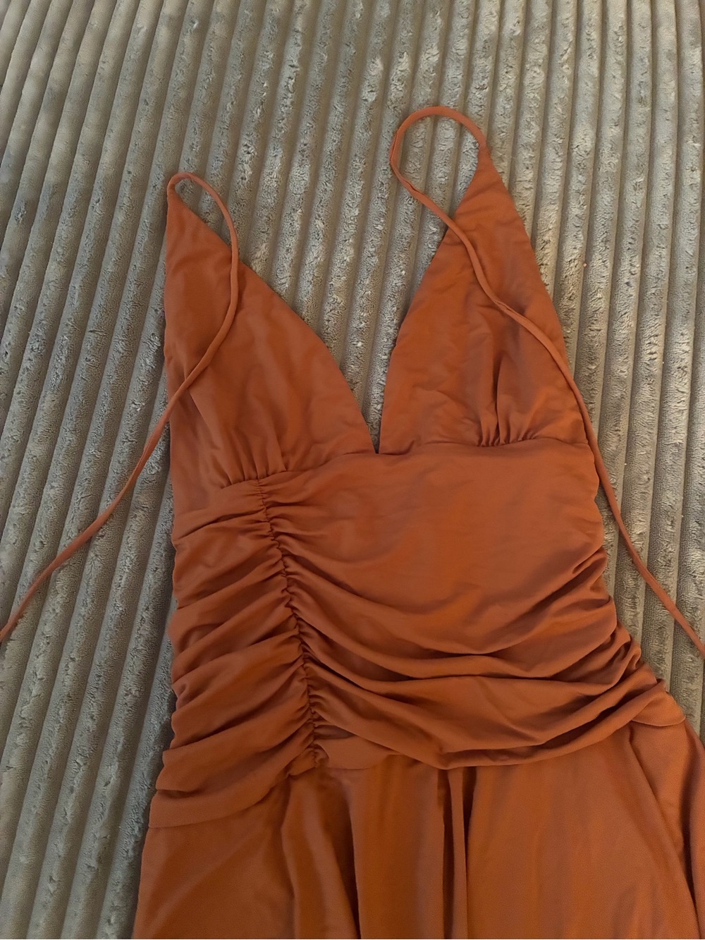 Mistress Rocks Rust Halter Ruched Dress - Picture 7 of 9